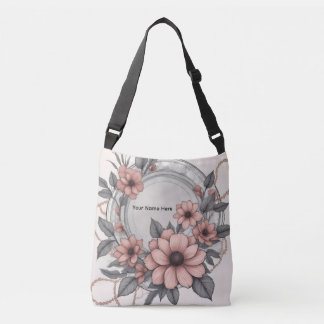Elegante Stof Roze Sombere Bloemige Nep Marmer Cus Crossbody Tas
