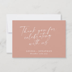 Elegante Stof Roze Trendy Script Huwelijk Bedankkaart