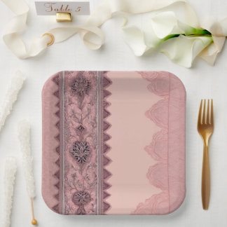 Elegante Stof Roze Vintage Kant Rand Bruiloft Papieren Bordje