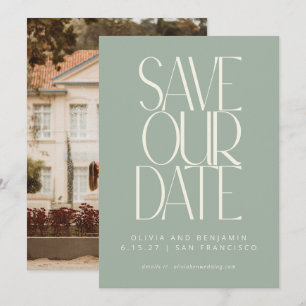 Elegante Stof Sage Eenvoudige Moderne Trendy Foto Save The Date
