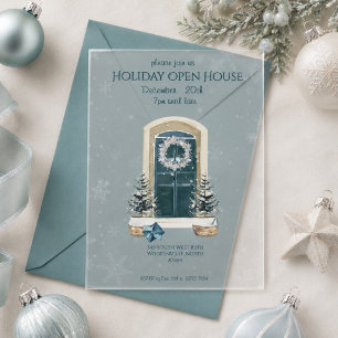 Elegante Stof Teal Winter Vakantie Open Huis Acryl Uitnodigingen