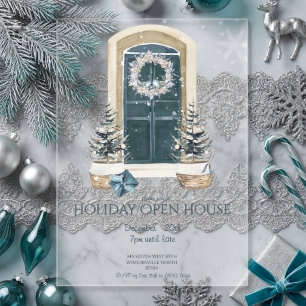 Elegante Stof Teal Winter Vakantie Open Huis Acryl Uitnodigingen
