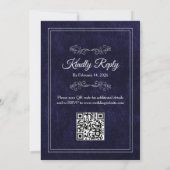 Elegante Stof Zwart Wit QR-code Trouwen Kaart (Achterkant)