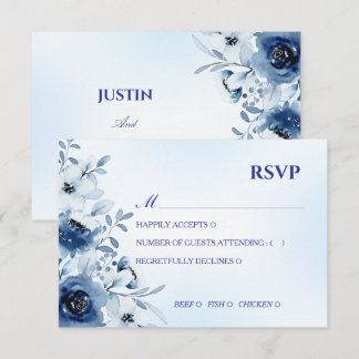 Elegante Stofblauwe Aquarel Bloem RSVP Kaart