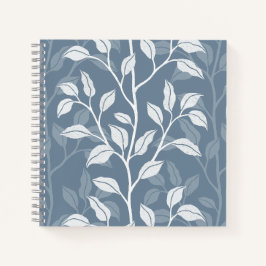 Elegante Stofblauwe Blad Botanisch Dagboek Notitieboek