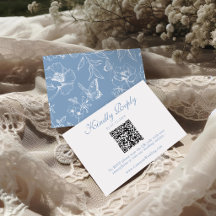 Elegante Stofblauwe Bloemencode QR Wedding RSVP