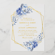 Elegante Stofblauwe Bloemige Gouden Geometrische T