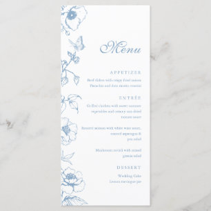 Elegante Stofblauwe Bloemige Trouw Menu