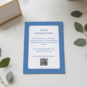 Elegante Stofblauwe Bloemlijn Kunst QR Code Trouwe Informatiekaartje