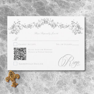 Elegante Stofblauwe Chinoiserie Cherub Trouw QR RSVP Kaartje