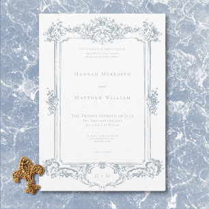 Elegante Stofblauwe Chinoiserie Cherub Trouwdag Kaart