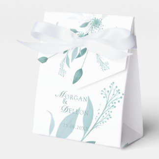 Elegante Stofblauwe Eucalyptus Turquoise Bloemige Bedankdoosjes