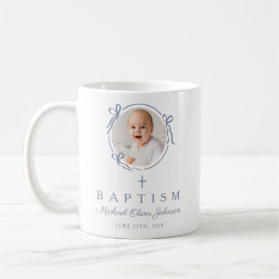 Elegante Stofblauwe Jongensfoto Doop Koffiemok