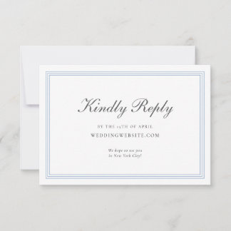 Elegante Stofblauwe Klassieke Trouw RSVP Kaart