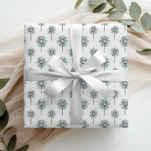 Elegante Stofblauwe Madeliefjes Bloemig Inpakpapie Cadeaupapier