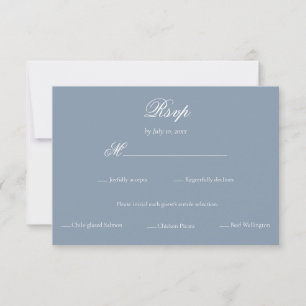 Elegante Stofblauwe Minimalistische Trouwmaaltijdk RSVP Kaartje