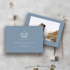 Elegante Stofblauwe Monogram Wapen Huwelijk Save The Date