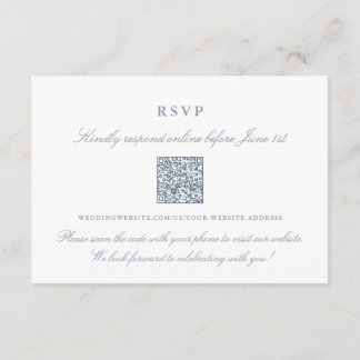Elegante Stofblauwe Online RSVP QR Code Informatiekaartje