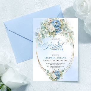 Elegante Stofblauwe Pioenrozen Eucalyptus Gouden B Kaart