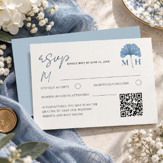 Elegante Stofblauwe QR Code Huwelijk RSVP Kaartje