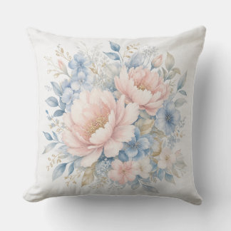 Elegante Stofblauwe Roze Bloemige Waterverf Kussen