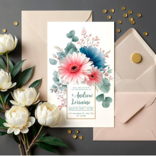 Elegante Stofblauwe Roze Gerbera Madeliefje Gouden Kaart