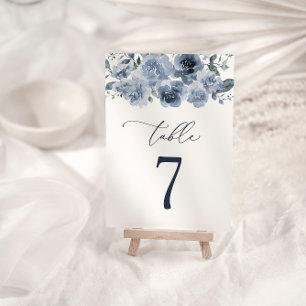 Elegante Stofblauwe Rozen Huwelijkstafel Nummer Kaart
