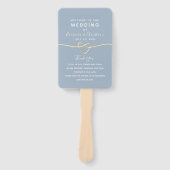 Elegante Stofblauwe Script Huwelijksprogramma Hand Handwaaier (Voorkant)