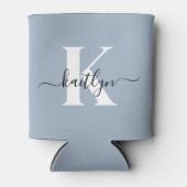 Elegante Stofblauwe Script Monogram Blikjeskoeler (Voorkant)
