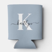 Elegante Stofblauwe Script Monogram Blikjeskoeler (Achterkant)