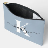 Elegante Stofblauwe Script Monogram Etui (Open)