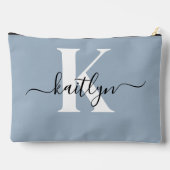 Elegante Stofblauwe Script Monogram Etui (Achterkant)