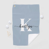 Elegante Stofblauwe Script Monogram Golfhanddoek (Insitu)