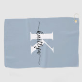 Elegante Stofblauwe Script Monogram Golfhanddoek (Horizontaal)