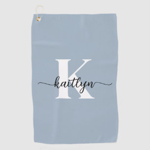 Elegante Stofblauwe Script Monogram Golfhanddoek