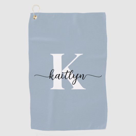 Elegante Stofblauwe Script Monogram Golfhanddoek (Voorkant)