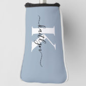 Elegante Stofblauwe Script Monogram Golfheadcover (Draai 90)