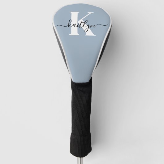 Elegante Stofblauwe Script Monogram Golfheadcover (Voorkant)