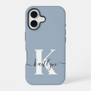 Elegante Stofblauwe Script Monogram iPhone 16 Hoesje
