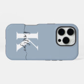 Elegante Stofblauwe Script Monogram iPhone Hoesje (Achterkant horizontaal)