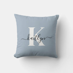 Elegante Stofblauwe Script Monogram Kussen
