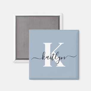 Elegante Stofblauwe Script Monogram Magneet