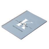 Elegante Stofblauwe Script Monogram Notitieboek (Linkerzijde)