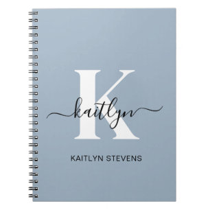 Elegante Stofblauwe Script Monogram Notitieboek