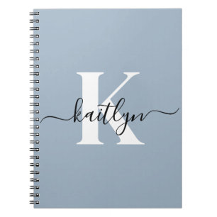 Elegante Stofblauwe Script Monogram Notitieboek