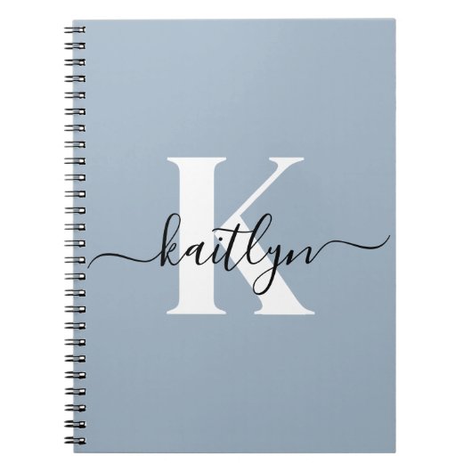 Elegante Stofblauwe Script Monogram Notitieboek (Voorkant)