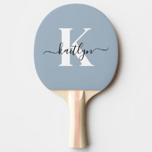 Elegante Stofblauwe Script Monogram Tafeltennisbatje