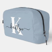 Elegante Stofblauwe Script Monogram Toilettasje (Rechterhoek)