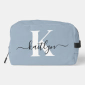 Elegante Stofblauwe Script Monogram Toilettasje (Achterkant)