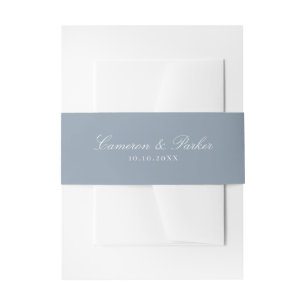 Elegante Stofblauwe Script Namen Bruiloft Uitnodigingen Wikkel